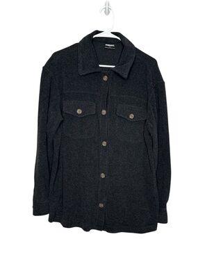 32 Degrees Women's Dark Gray Fleece Button Up Long Sleeve Shirt Large